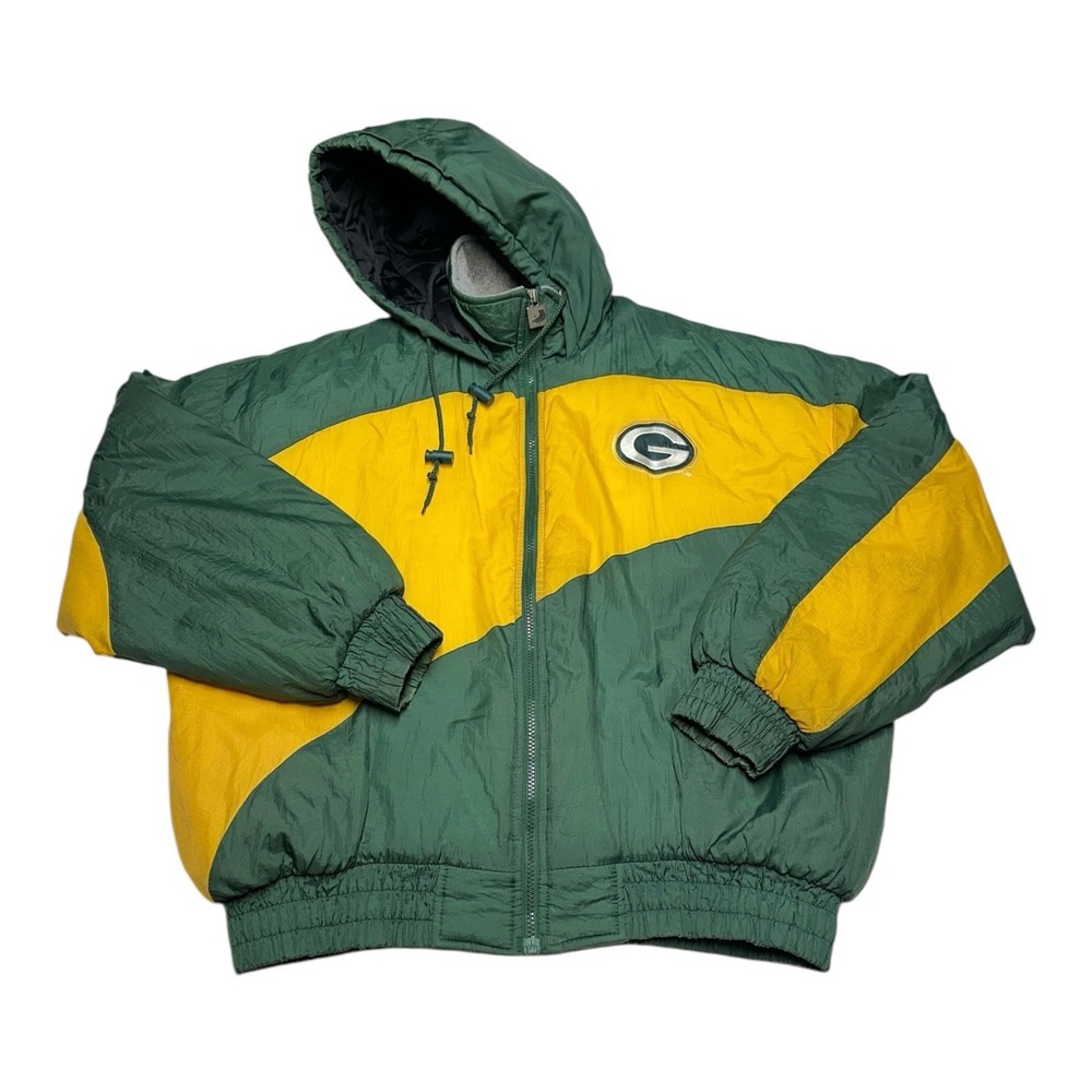 Vintage Chalk Line Green Bay Packers Jacket Mens L NFL Football Hooded Puffer